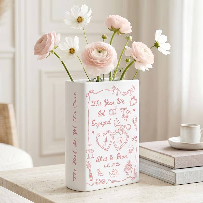 Personalized Engagement Gifts, The Year We Got Engaged Ceramic Book Vase, Custom Couple Name Wedding Gifts, Bride to Be Gift, Newlyweds Gift 5cde78af-3e6d-4b6f-adaa-9dcd4ebefc45-uilio-12-.jpg