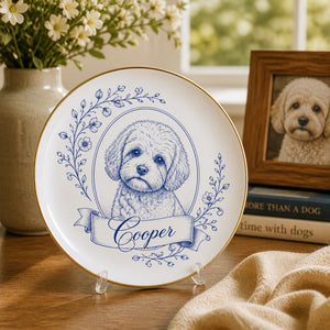 Custom Pet Portrait Floral Name Ceramic Plate - Personalized Personalized Ceramic Plate 5ceb65fb-8e1b-4c20-8fd8-856208c0a924.jpg