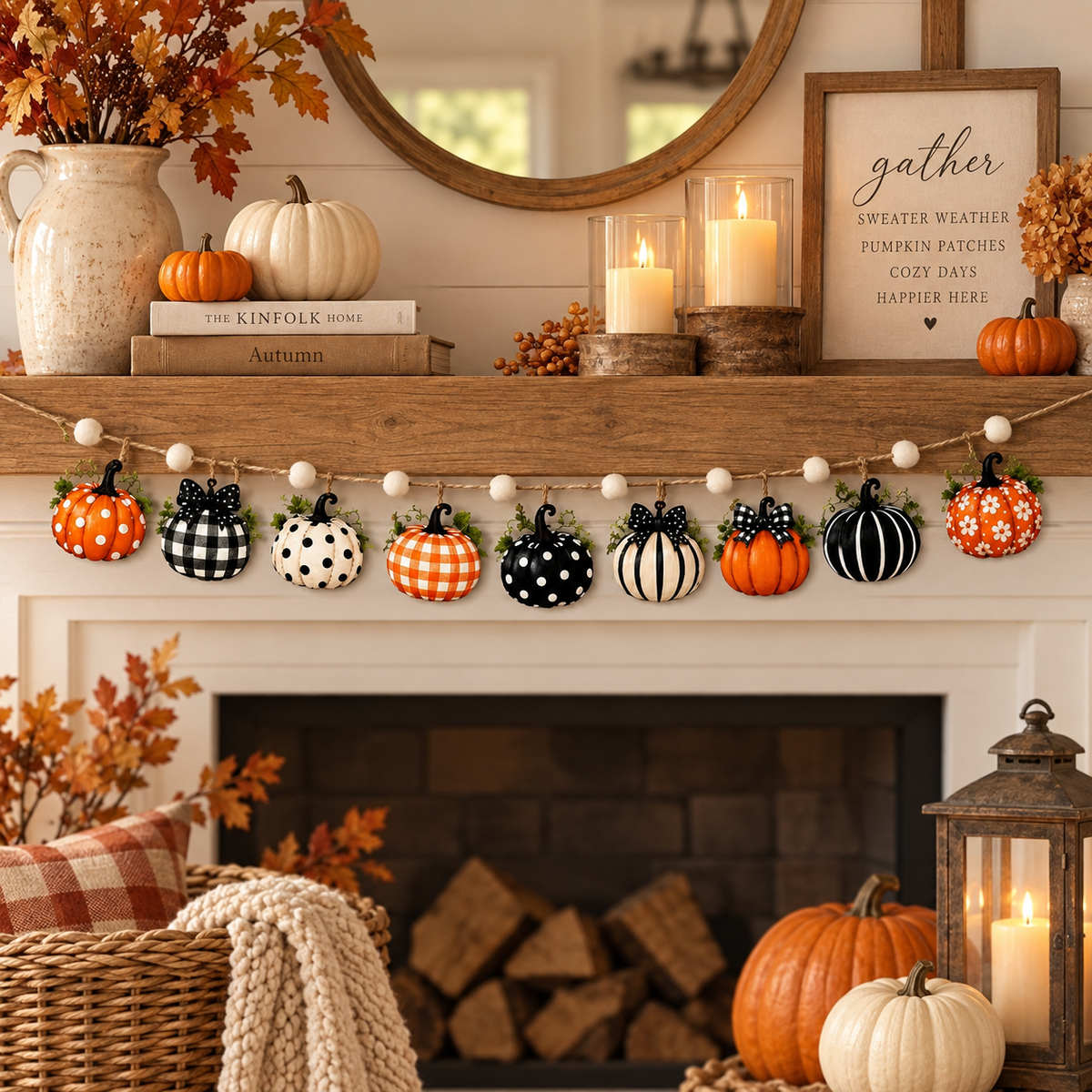Fall Wooden Pumpkin Garland, Farmhouse Mantel Banner, Autumn Wall Decor, Rustic Thanksgiving Hanging, Orange Black White Pumpkin Decoration 5cebf5f0-36aa-4b94-a52a-5e54d1d4b134-ec5f4db7-2243-4c52-824b-cbe48d3d7bc5.png