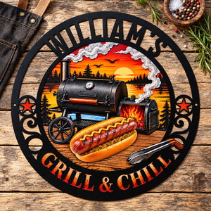 Grill And Chill Shaped Metal Sign - Personalized Birthday Gifts For Husband, Son, Grandson, Brother, Grandpa, Dad, Yourself - Garage Mode On 5cedf7c2-8219-4715-abee-f79bbffb34c5-2.jpg