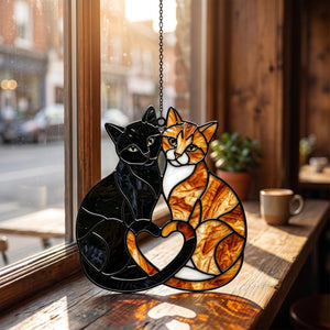 Charming Black Orange Cat Couple Acrylic Suncatcher, Stained Glass Pet Window Hanging Ornament, Cat Lover Window Hanging Decor, Mom's Gift 5d19130e-c72f-4cb2-a0c5-e0bf6c49f43a-6.jpg