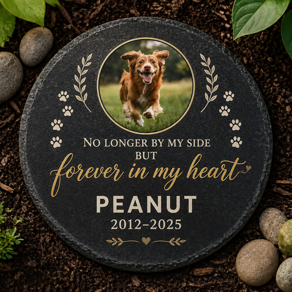 Pet Memorial Stone – No longer by my side (Photo + Name + Years) - Personalized Memorial Stone 5d2acf25-79c2-4f43-b7ae-b6bd38c937b9.png