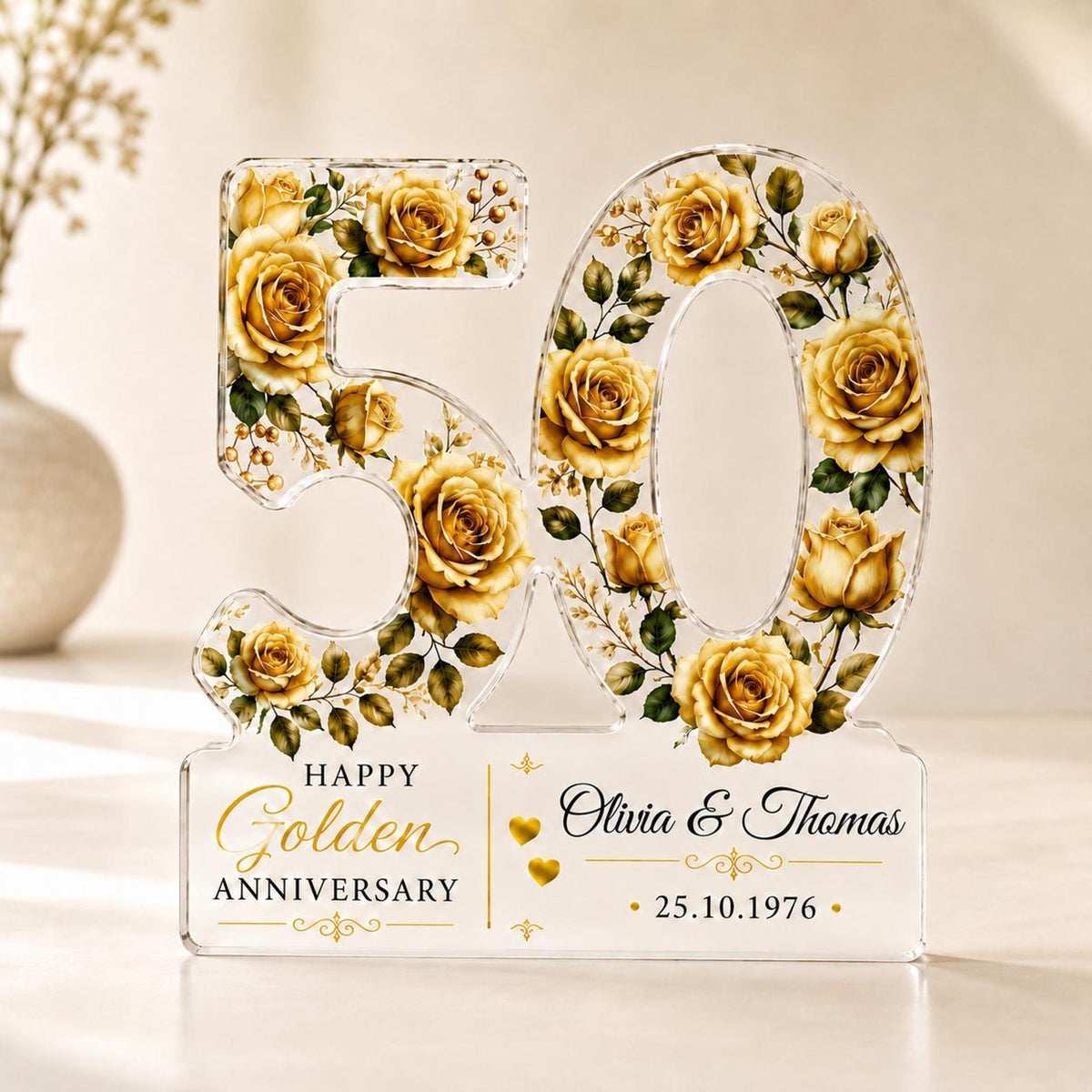 50th Anniversary Acrylic Block, Personalized Golden Wedding Gift With Gold Roses, Custom Couple Names and Date Keepsake 5d402ded-7fc3-4ef4-9c0d-a97197ee7700-2.jpg