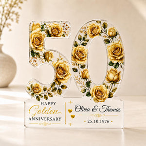 50th Anniversary Acrylic Block, Personalized Golden Wedding Gift With Gold Roses, Custom Couple Names and Date Keepsake 5d402ded-7fc3-4ef4-9c0d-a97197ee7700-2.jpg