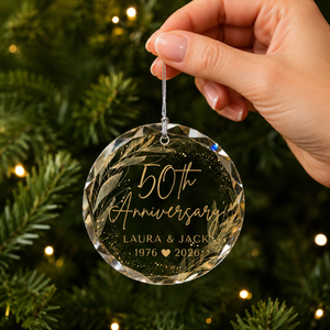 50th Anniversary Glass Ornament, Golden Anniversary Keepsake Personalized Couple Names & Date 50 Years Married