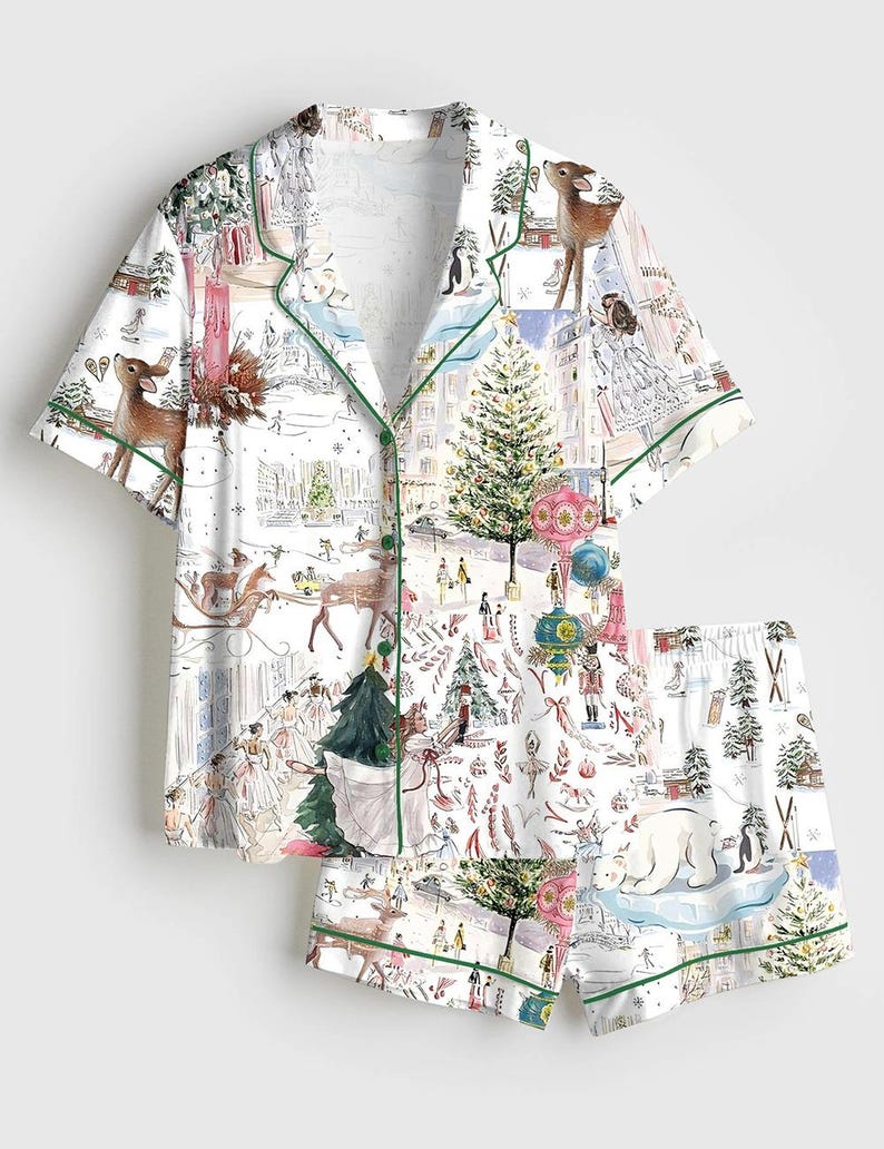 Women’s White Christmas Ballet Christmas Tree Elk Short Sleeve Satin Pajama Set, Pajama Nightwear Hot, Pajama Nightwear, Set for Hers 5da787ba-72a6-49c6-b444-05f78b538f24-q7.jpg