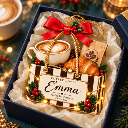 Personalized Coffee Lover Christmas Ornament – Custom Name Coffee Bag with Latte and Croissant, Holiday Keepsake Gift for Coffee Lovers and Baristas 5deebc3e-314c-4837-9a59-cdabf148b86e-Coffee-Lover-Ornament-in-Gift-Box-3.png