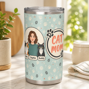 Cat Mom Portrait & Paws Tumbler – Custom Photo-to-Illustration - Personalized Tumbler 5e1a3446-5c03-48c6-a005-3ca525ec268a.png