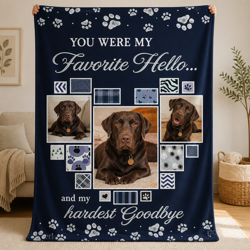 Pet Memorial Photo Blanket - "Favorite Hello, Hardest Goodbye" (3 Photos) - Personalized Blanket 5e1a5c1f-07f0-4ed5-ac8b-3c3d5e4285d8.png