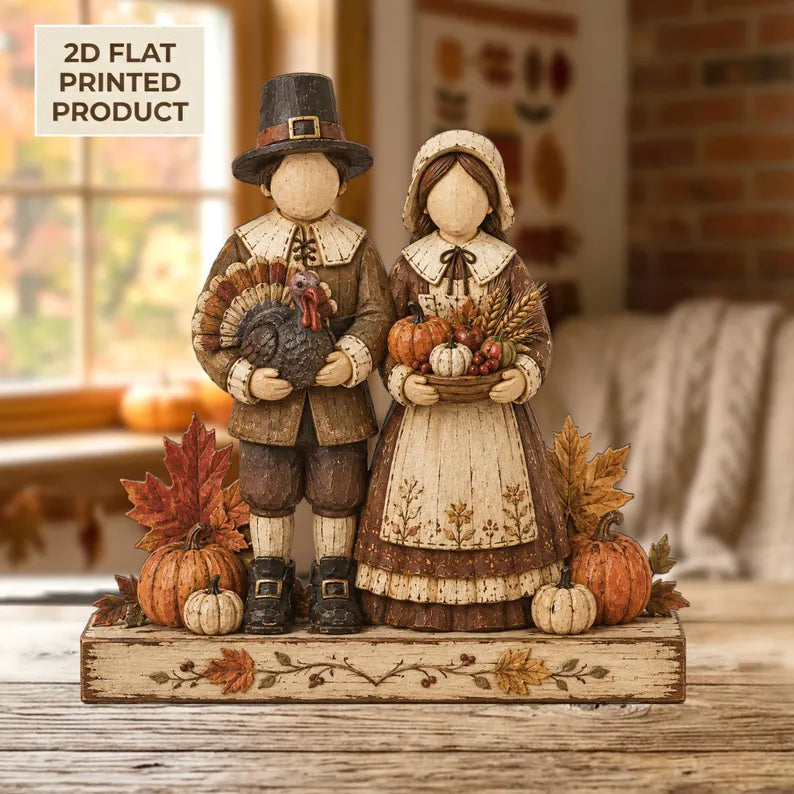 Thanksgiving Pilgrim 2D FLAT Wooden Block, Fall Harvest Couple Decor, Turkey Pumpkin Tabletop Sign, Rustic Autumn Shelf Decoration 5e369681-7a32-4fce-a2e8-d7521718db18-hhh-1-.webp