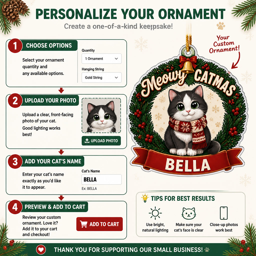 Meowy Catmas Personalized Cat Name Ornament – Wreath Edition - Personalized Laser Cut Custom Shape Ornament 5e644a32-82a8-4b0f-8027-15847c069a4e.jpg