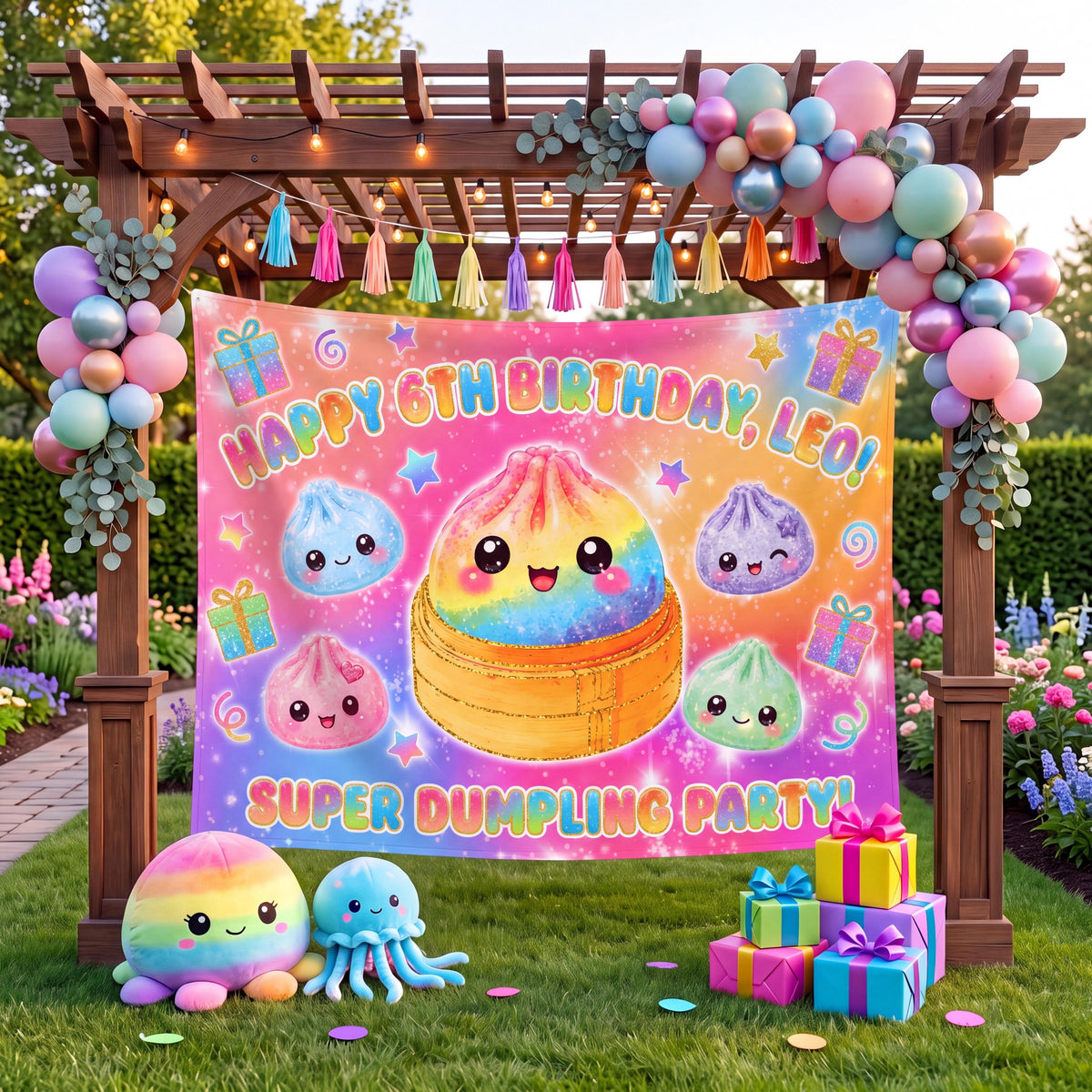 Custom Dumpling Birthday Backdrop, Plushie Theme Party Banner, Kawaii Personalized Tapestry, Pastel Kids Birthday Decor, Photo Booth Prop 5e71b562-90fc-434a-8ff9-c8d137ae4e84-1.jpg