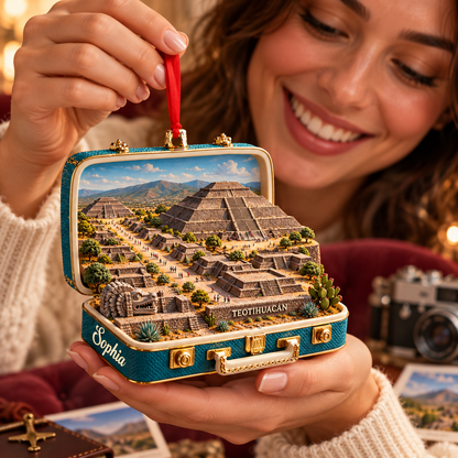 Personalized 3D Teotihuacan Suitcase Christmas Ornament – Mexico Travel Souvenir & Gift for Mexico Lovers 5e7f16aa-9c6f-436a-8619-f71d32dc68f3-A-Teotihuac-n-Ornament-Gift-Moment-1.png