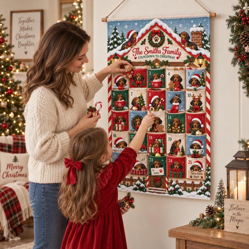 Personalized Dachshund Christmas Fabric Advent Calendar, 25 Day Pocket Countdown, Custom Family Name Dog Wall Hanging, Doxie Xmas Decor 5e94cfa9-0e17-4689-8c95-857ec3739858-il_794xN.8554932038_i1tb.jpg