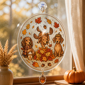 Autumn Dachshund Leaf Pile Tee - 1 Layered Suncatcher with Charm 5ea1a2b1-e04f-459e-b2ad-9ea524938684.jpg