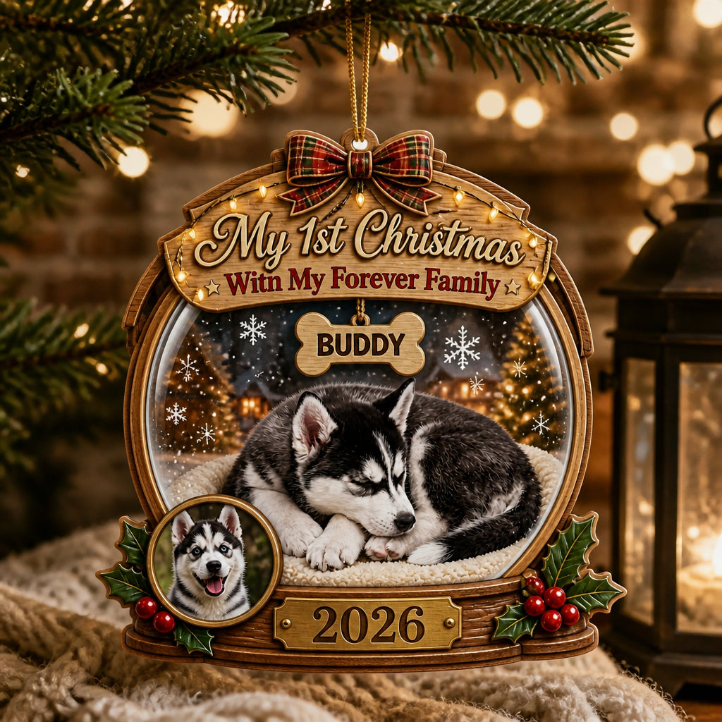 My 1st Christmas With My Forever Family — Pet Photo Snow‑Globe Wood Ornament - Personalized 3-Layered Wood Ornament 5ea8b652-b8ec-496d-b028-fe9cc5df1ec7.jpg