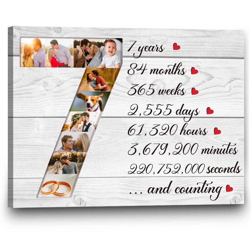 Personalized 7 Year Anniversary Photo Collage, Custom 7th Anniversary Gift, Seventh Anniversary Collage Canvas