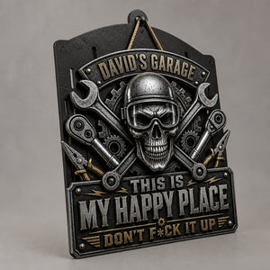 Personalized Garage Skull Metal Sign — This Is My Happy Place - Personalized Cut Metal Sign UV Printed 5ecc8b06-eb37-491a-b516-b649912a1686.jpg