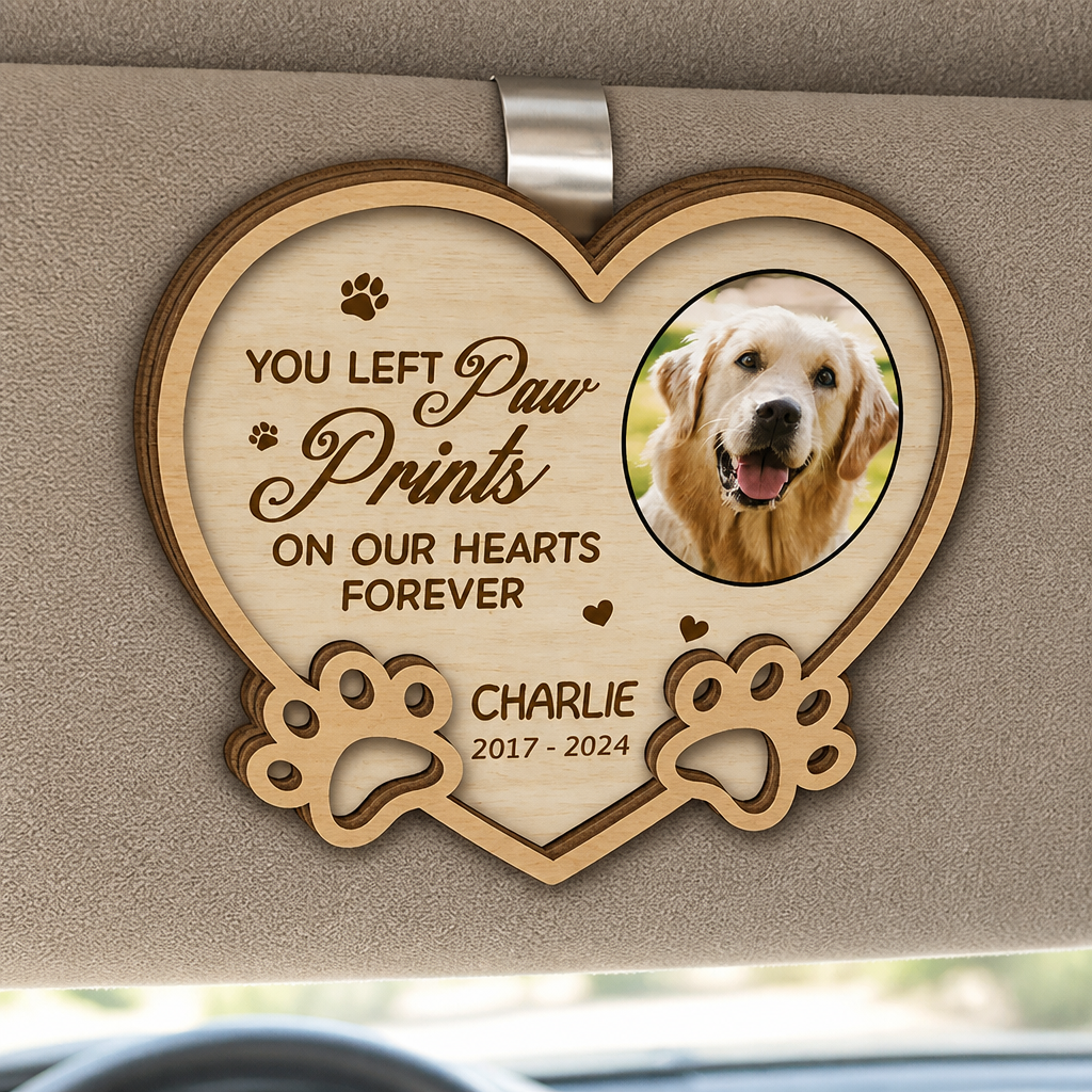 Pet Memorial Car Visor Clip – Paw Prints | Photo + Name + Years - Personalized Wooden Car Visor Clip 2 Layer 5f245ef7-1530-41c8-a3ce-8925dc07565e.png