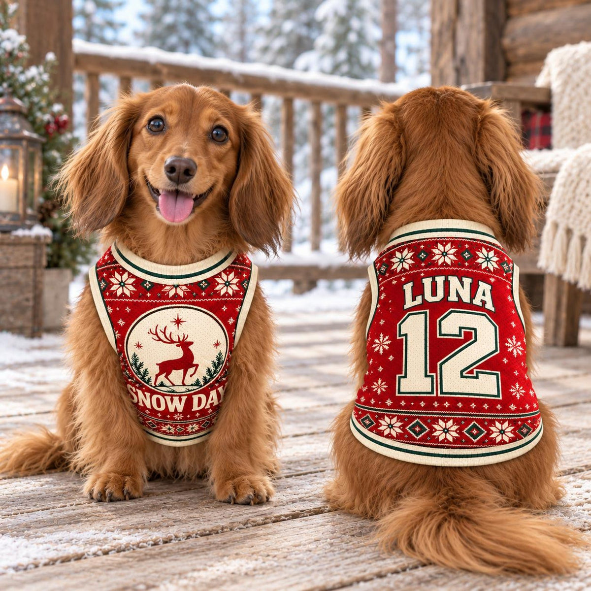 Snow Day Pet Jersey, Personalized Dog Name Number Shirt, Christmas Reindeer Pet Top, Holiday Sweater Style Outfit, Custom Dog Gift 5f4e8a88-affe-441a-91c6-119653299ef8-il_1588xN.8623699757_bgrw.jpg