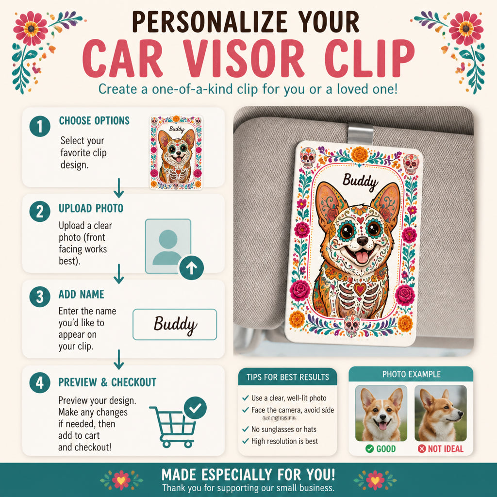 Custom Sugar Skull Pet Car Visor Clip – Photo to Art - Personalized Car Visor Clip 5f600f84-7c16-4089-a94a-3c8cd50ecd86.jpg