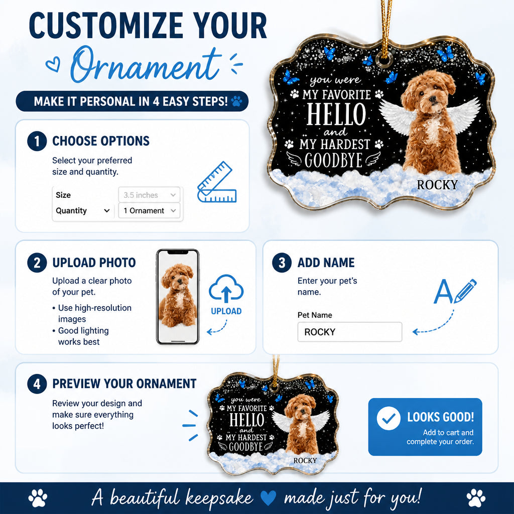 Pet Memorial Photo Ornament - My Favorite Hello, Hardest Goodbye - Personalized Transparent Acrylic Ornament 5fbddf00-4f21-469a-a924-dd82e94e35c5.jpg