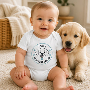 Pet Name 'New Best Friend' Baby Onesie - Personalized Baby Onesie With Color 5fc1a2ae-ca0e-4b2a-b374-8d6c79fa0b6a.jpg