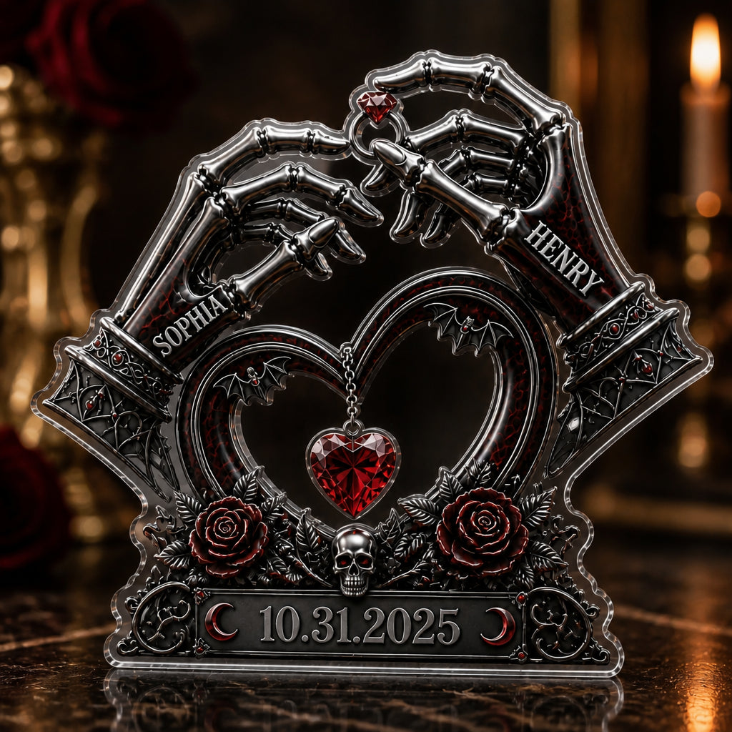 Gothic Skeleton Hands Couple Acrylic Plaque – Personalized Names & Date - Personalized Acrylic Plaque 5fc36c05-698f-4a4c-9545-9ceb3a76400c.jpg