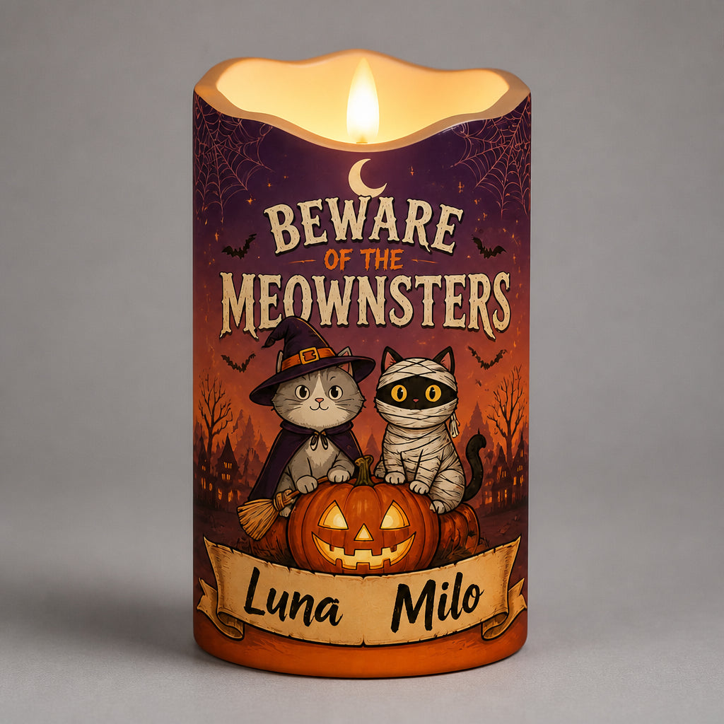 Beware of the Meownsters Personalized Cat Names LED Flameless Candle - Personalized Custom Led Flameless Candle 5fd3a7ba-81fb-4caa-8ae6-97a6b2d57282.jpg