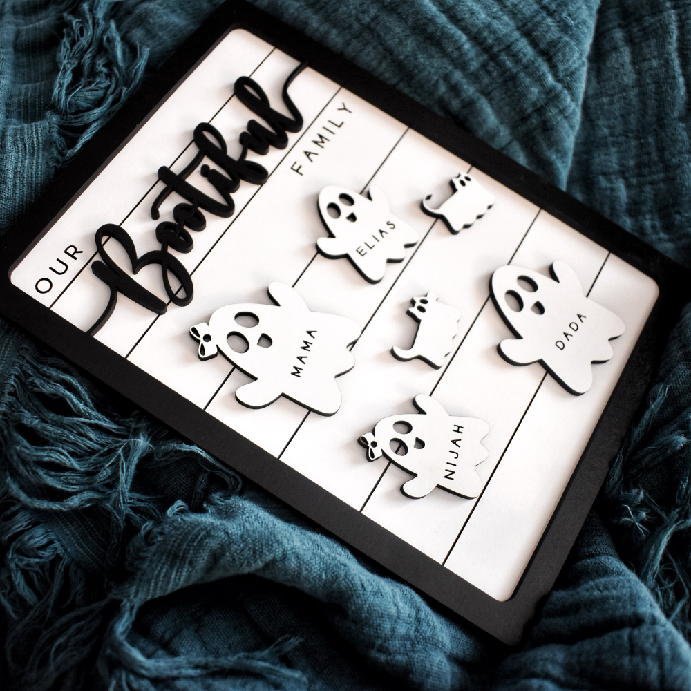 Our Bootiful Family Halloween Ghost Family - Personalized Wood Sign - Halloween Gift For Family