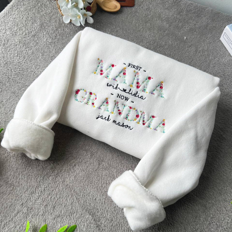 First Time Now Grandma - Personalized Embroidered Shirt - Gift For Grandma