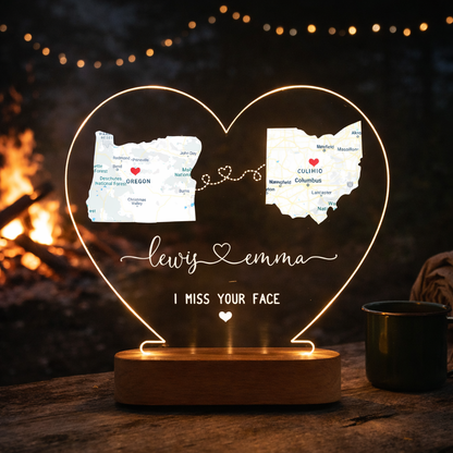 Custom Two Map Night Light for Couples, Long Distance Relationship Gift, Going Away Gift, Gift For Couple