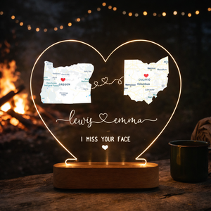 Custom Two Map Night Light for Couples, Long Distance Relationship Gift, Going Away Gift, Gift For Couple