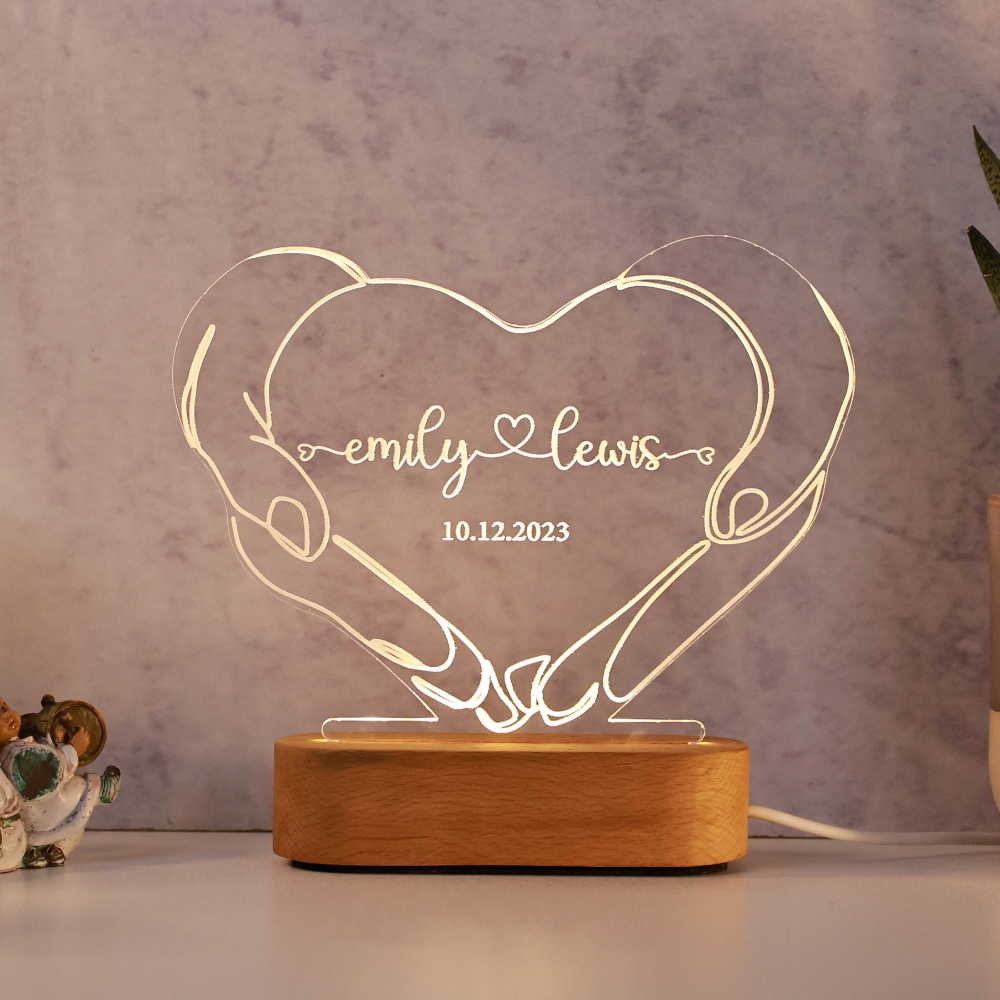 Personalized Night Light for Couples, Romantic Couple Gifts, Personalized Valentines Day Gift, Personalised Name & Date, Anniversary Gifts