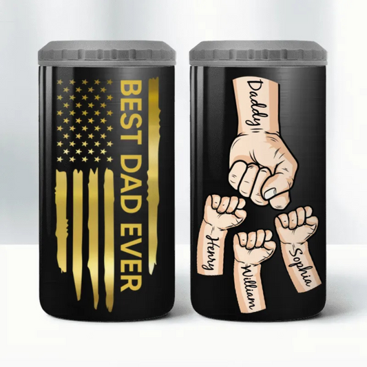 Best Dad Papa Ever Fist Bumps - Personalized Can Cooler Tumbler - Gift For Dad Grandpa, Father's Day Gift Idea