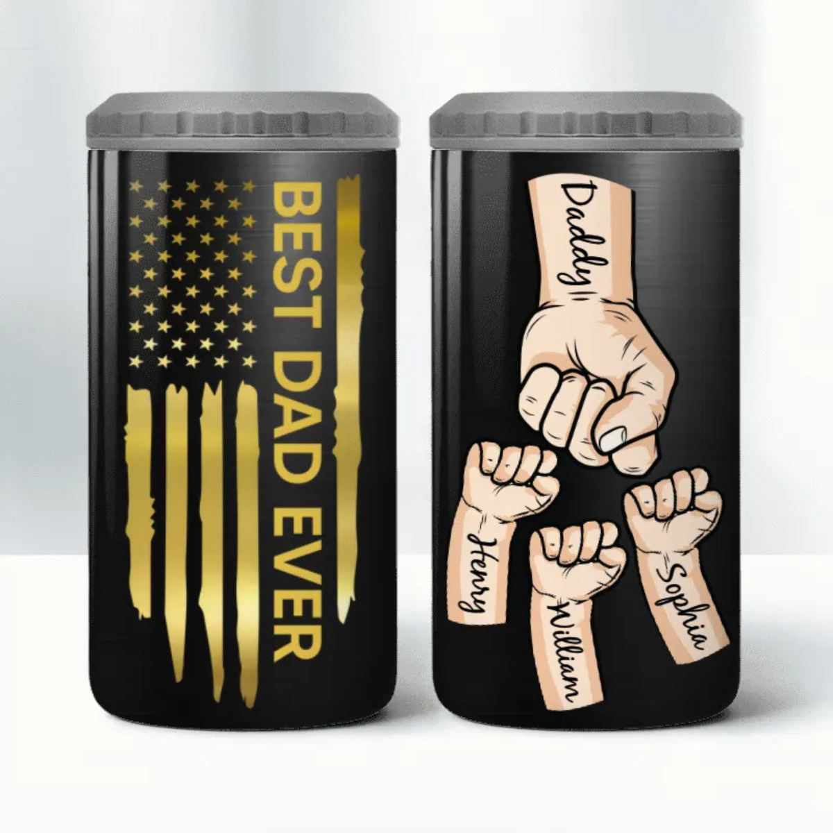 Best Dad Papa Ever Fist Bumps - Personalized Can Cooler Tumbler - Gift For Dad Grandpa, Father's Day Gift Idea