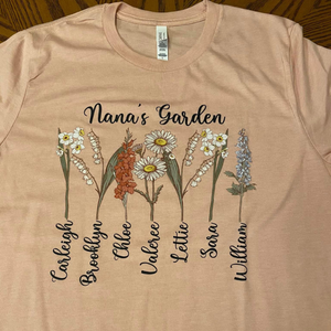 Grandma With Grandkids Birth Flowers and Names - Personalized Shirt - Gift For Grandma