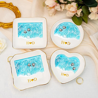 Custom Sea Turtle Couple Ring Dish, Wedding Anniversary Gift, Ocean Jewelry Tray, Engagement Gift, Couples Gift, Wedding Party Favors