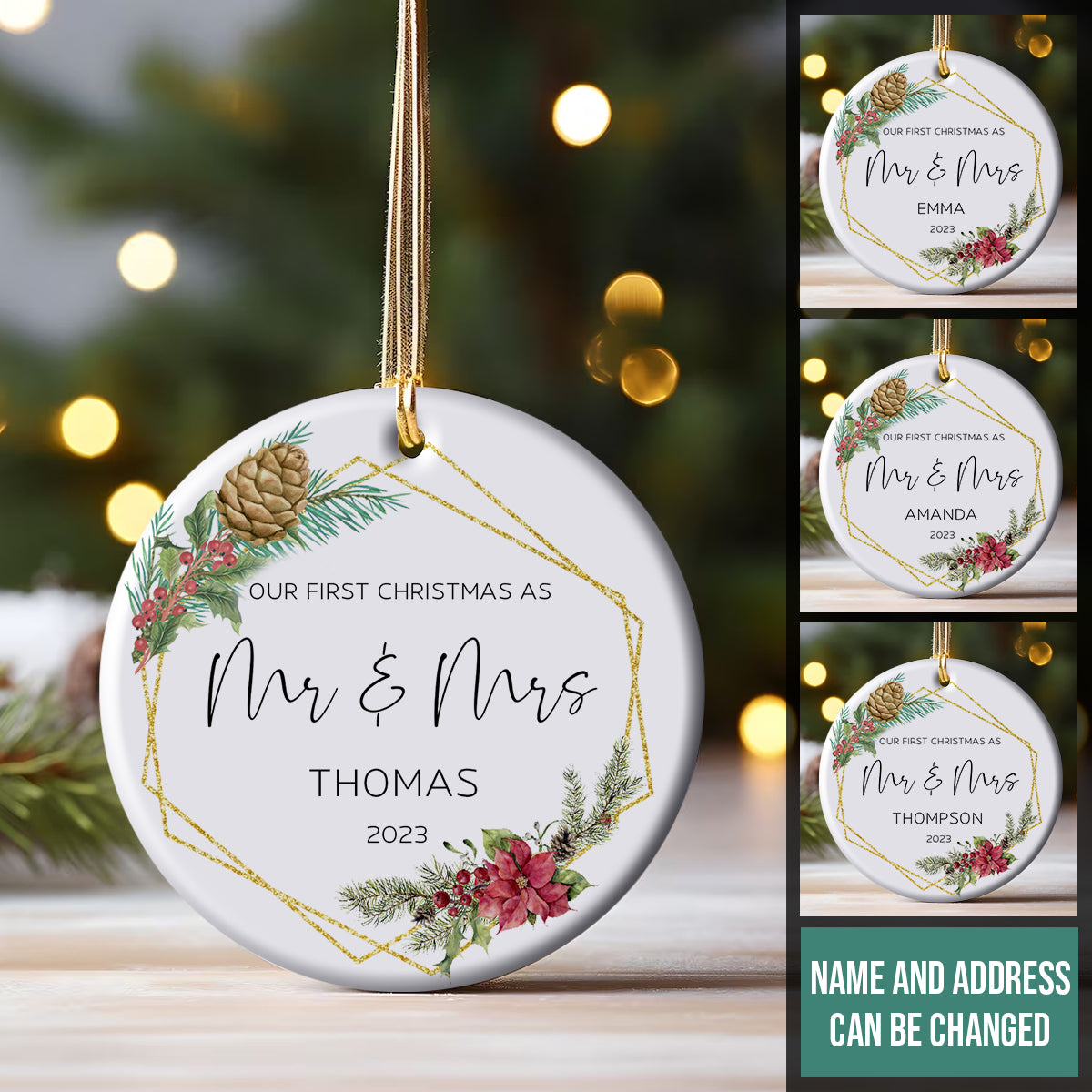 Poinsettia Christmas Flower Married - Personalized Ornament - Christmas Gift