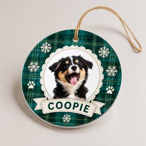 Round Plaid Pet Photo + Name Ornament - Personalized Aluminum Ornament 6015eb4f-80fe-4e08-9142-e2a5f730733d.jpg