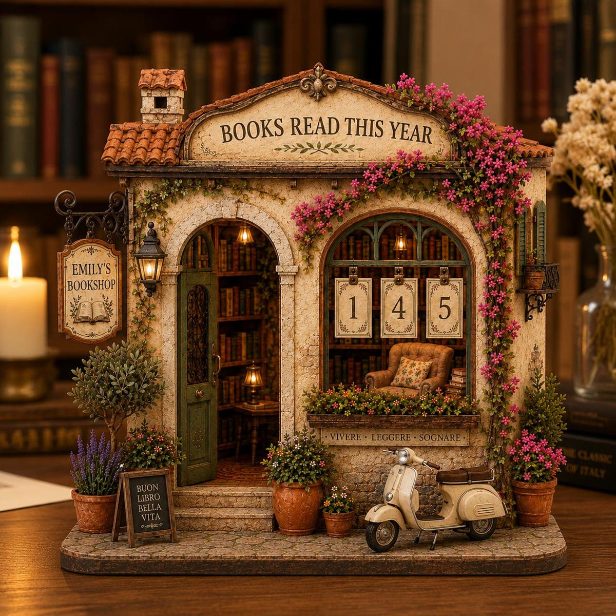 Personalized Italian Book Tracker, Books Read This Year Counter, Floral Bookshop Reading Goal Sign, Wooden Library Decor, Book Lover Gift 601c2f17-6768-45d6-b006-870ba285fda9-2.jpg