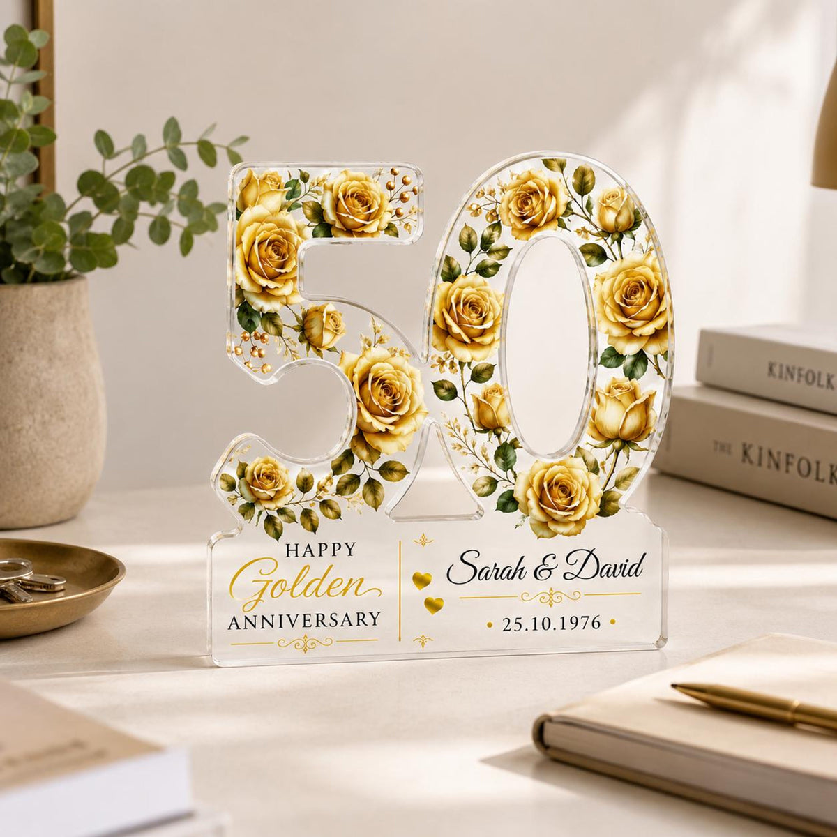 50th Anniversary Acrylic Block, Personalized Golden Wedding Gift With Gold Roses, Custom Couple Names and Date Keepsake 60270e4b-7738-4f6c-80b2-9881208198f1-7.jpg
