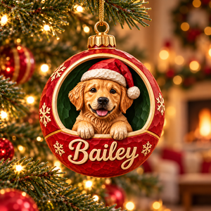 Personalized Dog Christmas Ornament – Custom Pet Photo & Name, 3D Relief Christmas Bauble Ornament, Christmas Gift for Dog Lovers 60300e40-a005-4138-b355-ba0ed764c46d-Bailey-golden-retriever-Christmas-ornament-2.png