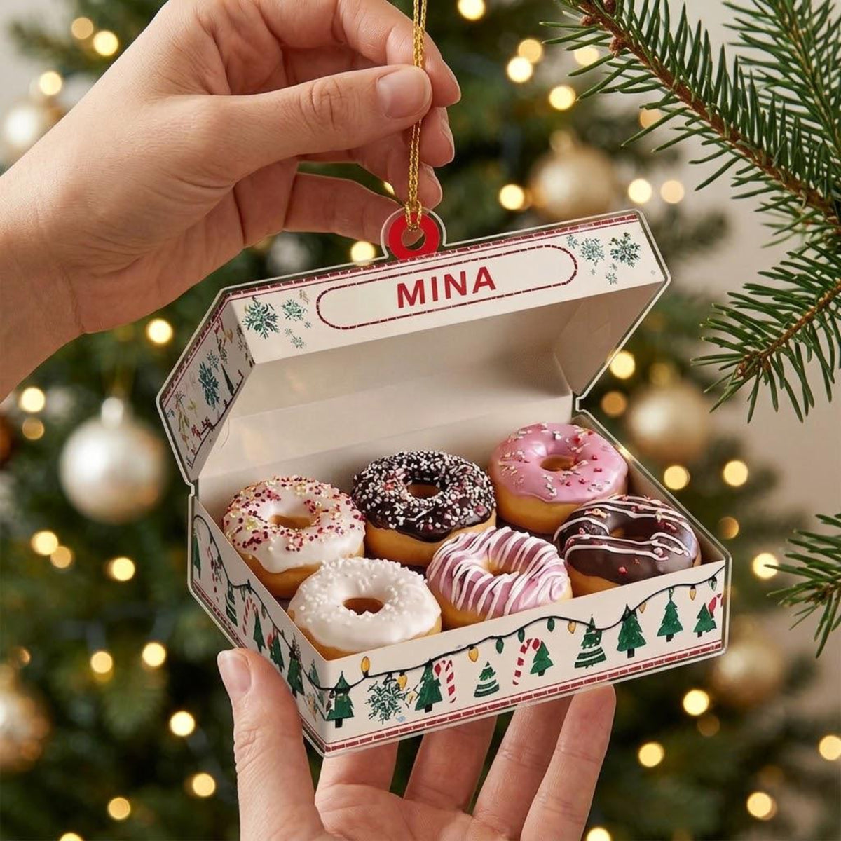 Personalized Donut Box Christmas Ornament, Custom Name Bakery Foodie Keepsake Decor 606bfebb-b76e-441f-9105-1152205f612f-3.jpg