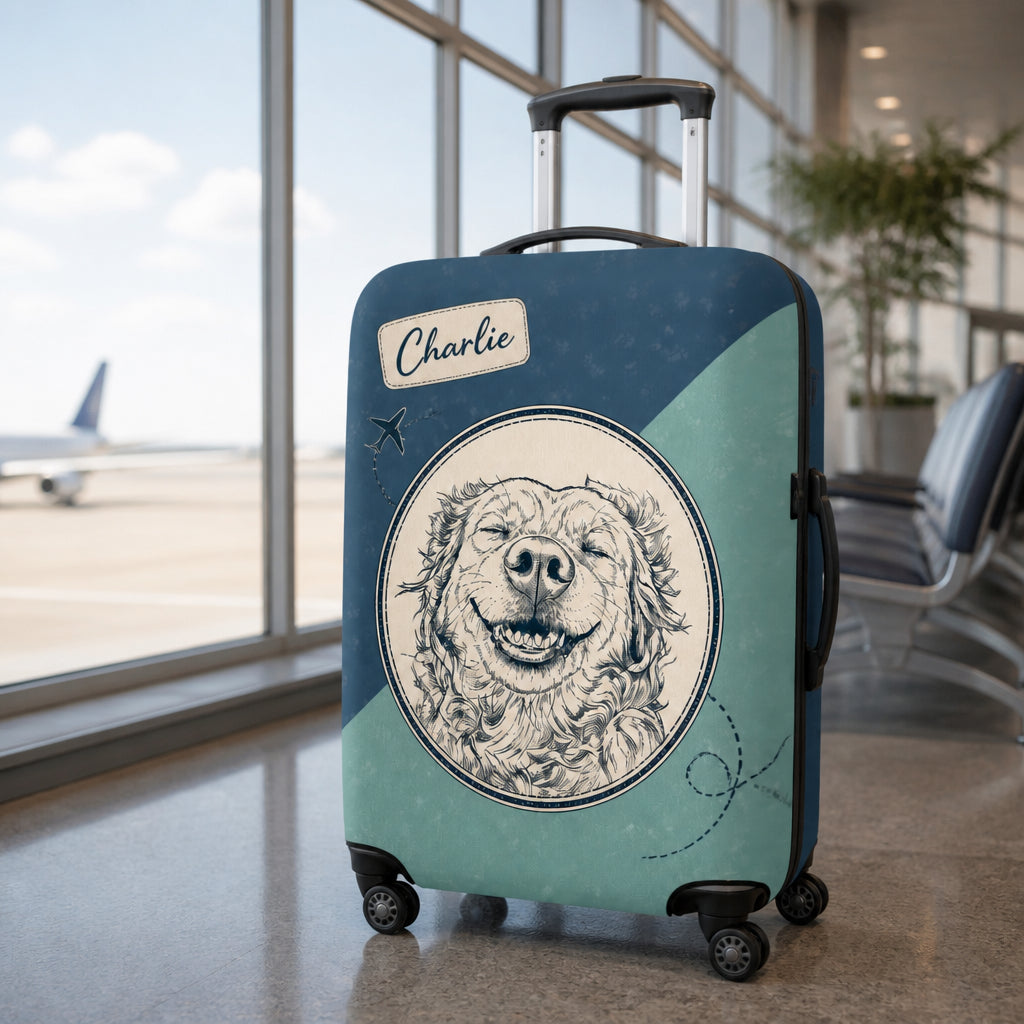 Custom Pet Portrait Luggage Cover — Name + Travel Stamp Design - Personalized Luggage Cover 606d844d-5e12-4f5c-9cf1-9f74184d7fe4.jpg