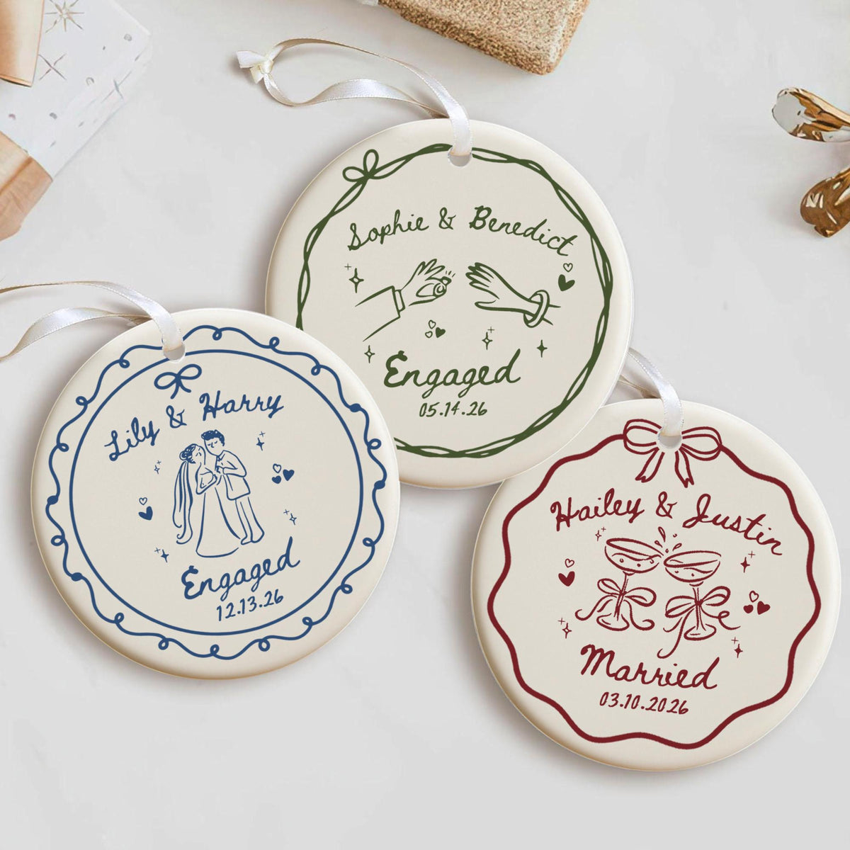 Custom Engaged Ceramic Ornament, Custom Engagement Gift, Personalized Engagement Gift for Engaged Couples, Wedding Gift Newlyweds, Bride and Groom 609be7d3-2ef2-4878-960a-1402891efc14-1.jpg