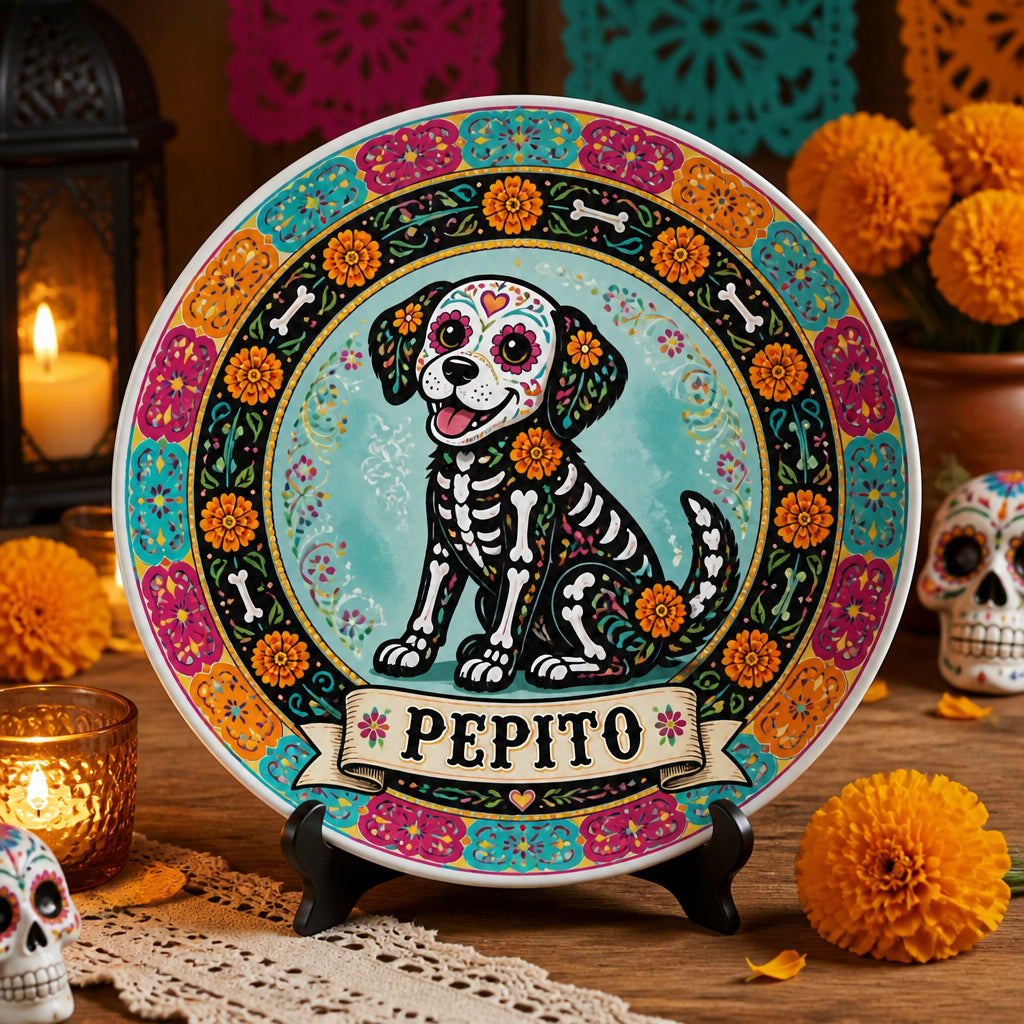 Día de los Muertos Dog Name Ceramic Plate - Personalized Personalized Ceramic Plate 609e936e-27be-432a-be9e-6ed74627164b.jpg