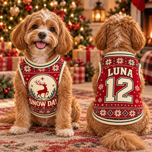 Snow Day Pet Jersey, Personalized Dog Name Number Shirt, Christmas Reindeer Pet Top, Holiday Sweater Style Outfit, Custom Dog Gift 60a4ffee-c887-4032-9cec-b2a618f95379-il_1588xN.8575863484_f4xl.jpg