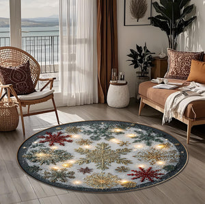 Round Christmas Snowflake Rug, Winter Holiday Carpet, Festive Living Room Decor, Cozy Xmas Floor Mat with Gold and Red Design 60a78206-dfd3-4e63-8482-da03dbcee036-4.jpg