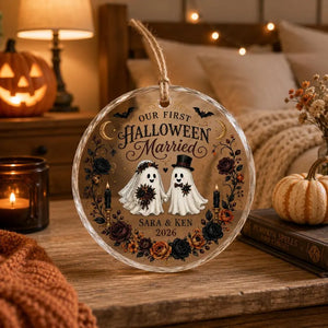 Our First Halloween Married Glass Ornament, Personalized Ghost Couple Crystal Ornament, Custom Halloween Wedding Keepsake Gift for Couple 60dee24b-5a38-41ef-887b-0d2b19b062d7-dsfgdf-3-.webp